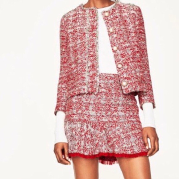 Zara Jackets & Blazers - ZARA Tweed Textured Weave Blazer Pearl Sz M